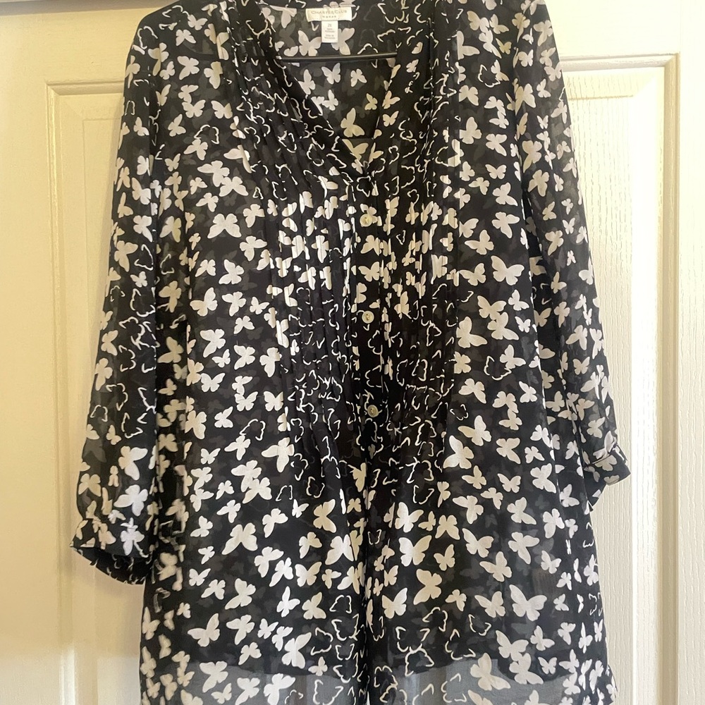 Charter Club Black and White Butterfly Blouse